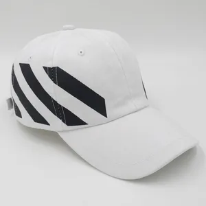 Tekstil baskı siyah beyaz şerit moda pamuk Unisex açık beyzbol şapkası spor kap