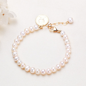 สร้อยข้อมือไข่มุกน้ำจืดสีขาวใกล้เคียง สำหรับผู้หญิง งานแฮนด์เมด เครื่องประดับไข่มุกน้ำจืด ชุบทองแดงสไตล์จูจี้ - Product Image 4