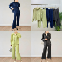 Ensemble décontracté 2 pièces pour femme, style Dubaï, design tendance, pour l'Aïd, haut plissé et pantalon large, couleur unie, coupe ample