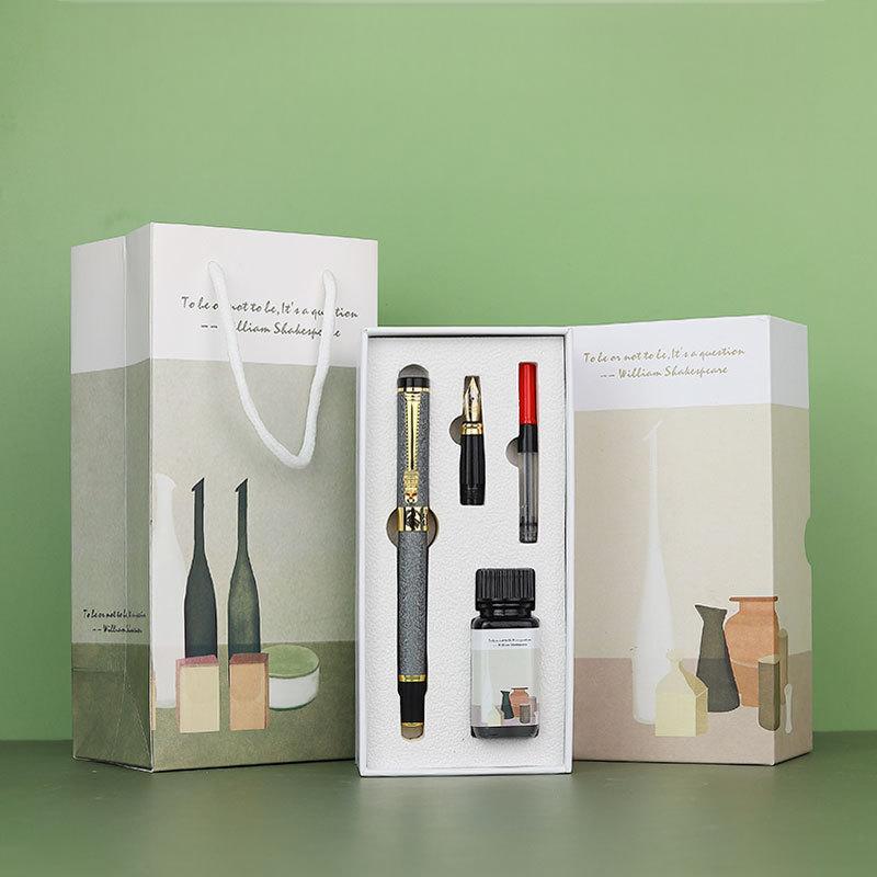 Stylo plume gris + accessoires plume apparente