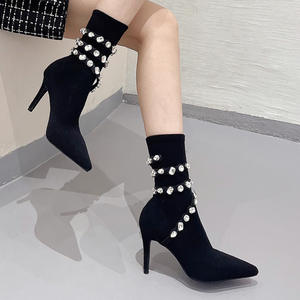 Nuove Scarpe da Donna Slip-On con Tacco Sottile Super Alto, Punta a Spillo, Strass, Tessuto Elastico Antiscivolo - Product Image 3