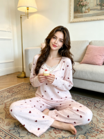 Ensemble de pyjama en modal tricoté luxueux et confortable pour femme, avec bonnets intégrés, deux pièces, printemps/automne