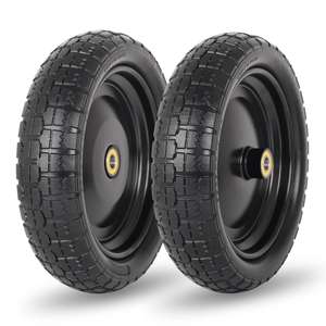 Nouveau 13 "PU mousse caoutchouc plat roue solide brouette Gorilla Wagon chariot roue 5/<span class=keywords><strong>8</strong></span>" essieu alésage trou 2.2 "moyeu décalé 100kg de charge - Product Image 1