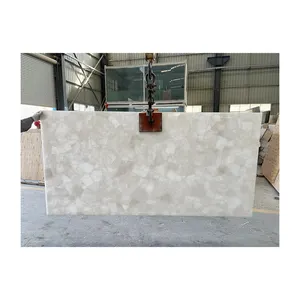 Natural Translucent Crystal White Gemstone Laminated Glass Thin Slab Tile