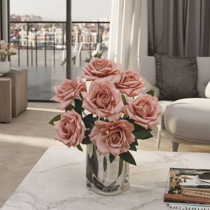 Ramo <span class=keywords><strong>de</strong></span> rosas capuchino <span class=keywords><strong>de</strong></span> 7 cabezas <span class=keywords><strong>de</strong></span> alambre <span class=keywords><strong>de</strong></span> tela <span class=keywords><strong>de</strong></span> seda multicolor para boda decoración <span class=keywords><strong>de</strong></span> Mesa para el hogar - Product Image 4