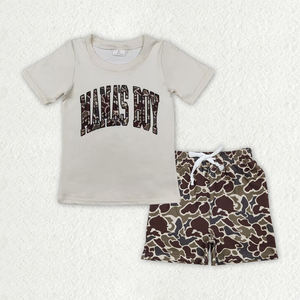 BSSO1901 RTS Boutique Ensemble de vêtements pour bébé garçon, imprimé camouflage marron, imprimé « maman, mon garçon », tenues pour enfants, vente en gros, ensemble à manches courtes - Product Image 1