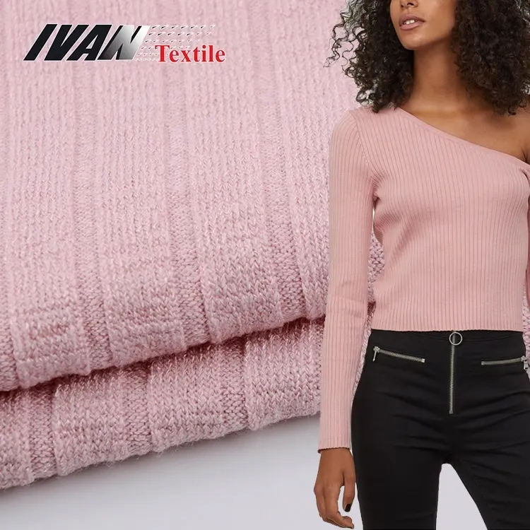 Vendita calda OEM heavy pink knit spandex 9x4 rib cotton poliestere elastan tessuto elasticizzato per abito