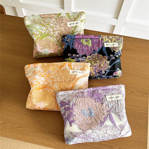 Bolsa de Maquillaje de Poliéster con Estampado de Flores y Pájaros, Bolsa de Viaje Portátil de Gran Capacidad, Bolsa de Aseo con Cierre - Product Image 1