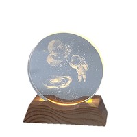 Nouvelle Veilleuse Transfrontalière en Cristal, Astronaute Lumineux Sept Couleurs, Ornement Rond 3D Ciel Étoilé Planète Colorée