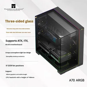 علبة كمبيوتر جديدة من ثيرمالرايت A70 ARGB سوداء بتصميم برج كامل ATX مع شريط إضاءة، هيكل ألعاب، خزانة كمبيوتر - Product Image 3