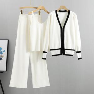 Traje Casual de Tres Piezas para Mujer, Otoño e Invierno, Chaleco de Punto con Cuello en V, Cárdigan para Mujer con Pantalones, Nueva Colección de Suéteres - Product Image 1