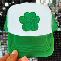 Patch en chenille brodé avec empreinte de patte et bordure pailletée, motif empreinte de patte de chien et de chat, style 'Towel Stitch', pour casquettes de camionneur et projets DIY