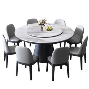 Mesa de Comedor Redonda de Piedra Sinterizada con Plato Giratorio, Diseño Moderno y Minimalista para el Comedor del Hogar - Product Image 5