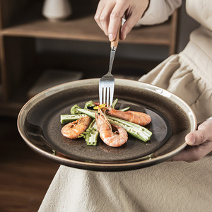 Service de vaisselle en céramique rétro avec glaçure réactive, assiettes en grès vintage, compatibles lave-vaisselle pour la restauration - Product Image 1