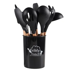 Eco Friendly Cooking Tools Silicone Kitchen Accessories Set Wooden Utensils Set