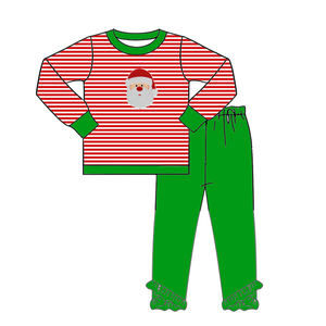 Père Noël Applique Bleu et Rose Rayé Noël Enfants Pjs En Gros Coton Toddler Garçons et Filles Pyjamas - Product Image 5