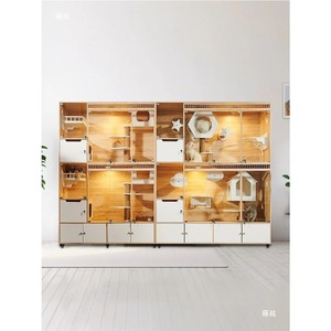 Enclos pour <span class=keywords><strong>chat</strong></span> à 3 niveaux, vitrine en verre avec cadre en bois massif, cage d'intérieur pour l'élevage et l'adoption - Product Image 5