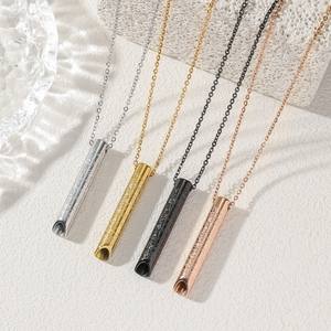 Colliers pendentifs en acier inoxydable pour musulmans, avec <span class=keywords><strong>sifflet</strong></span> anti-stress et méditation pleine conscience, motif Ayatul Kursi arabe, 2026 - Product Image 1