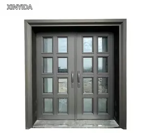 Deluxe custom security Anti-theft -Aluminum Half Glass Door Design New Design Glass Door Steel Doors With Oval Glass