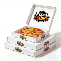 Boîtes à pizza jetables écologiques recyclables en carton ondulé B/E, avec logo personnalisé imprimé OEM, finition mate, conformes aux normes alimentaires.