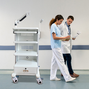 Chariot d'hôpital E2 1D en métal, hauteur réglable, 4 roulettes avec verrouillage individuel, design minimaliste - Product Image 4