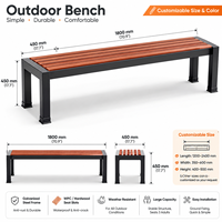 Banc de jardin extérieur sans dossier, structure en métal noir, lattes en bois composite WPC, banc de repos public pour jardin