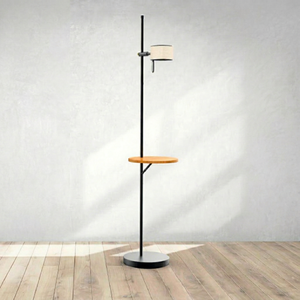 Lámpara de Pie Minimalista con Estante de Madera, Pantalla de Papel Blanco, Base de Metal, Fuente de Luz LED 2700K Blanco Cálido, Lumetal Vietnam - Product Image 1