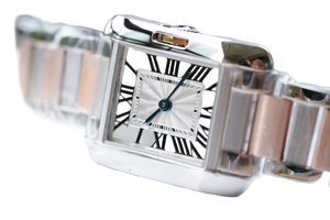 Reloj de pulsera mecánico automático para mujer, de dos tonos, plateado y dorado, con esfera de números romanos y manecillas azules - Product Image 6