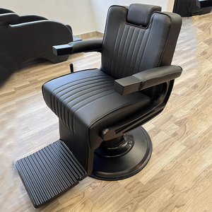 Chaise de barbier professionnelle rétro robuste entièrement noire, chaise de salon de coiffure de luxe, prix de gros pour salon de coiffure, chaise de coiffure - Product Image 1
