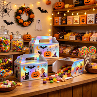 Boîte cadeau d'Halloween en gros, boîte à poignée portable, boîte en papier holographique irisé, emballage de vacances personnalisé recyclable