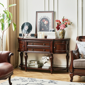 Mesa de Entrada de Estilo Americano para Pasillo y Sala de Estar, de Madera Sólida, con Diseño de Pomelo en Seda Dorada, Muebles Shanghai Diroboro - Product Image 3