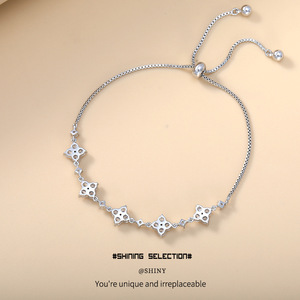 Flower Zircon <b>Bracelet</b> <b>Adjustable</b> <b>Silver</b> Tone Everyday Wear Jewelry - Product Image 3