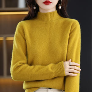 Suéter de punto de <span class=keywords><strong>cuello</strong></span> <span class=keywords><strong>alto</strong></span> de Color sólido para <span class=keywords><strong>mujer</strong></span> caliente de otoño e invierno suéter Delgado cálido - Product Image 3