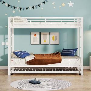 <span class=keywords><strong>Lit</strong></span> <span class=keywords><strong>mezzanine</strong></span> DNF 90x200cm, structure métallique, barres latérales, échelle de sécurité, design moderne pour chambre d'enfant, dortoir adulte, robuste, blanc - Product Image 5