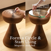 Table d'appoint Spazepaper Slinky extensible en papier nid d'abeille, table d'appoint artistique en papier avec plateau en verre pour la maison et les événements