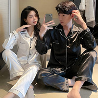 Pyjamas de luxe en jacquard satiné, soie, manches longues, rayés, pour couple, ensemble deux pièces