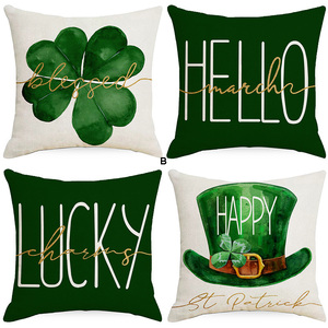 <span class=keywords><strong>St</strong></span> Patricks jour jeter oreiller dessin animé impression maison vacances décor trèfle trèfle porte-bonheur chapeau housse de coussin - Product Image 2