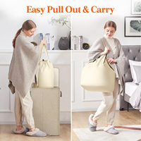 Panier à linge pliable 100L, avec poignée et couvercle en bambou, grande poignée en bambou, pliable indépendamment avec étagère