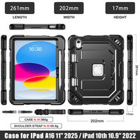 Étui élégant en silicone et polycarbonate antichoc et anti-poussière avec béquille pour tablette iPad 10e génération 10,9 pouces 2022 A16, avec sangle d'épaule et support pour stylet