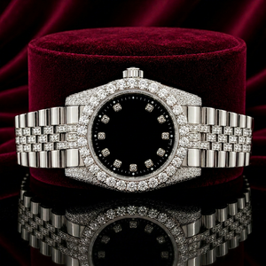 Iced Dial Mechanical Luxury Fashion Hip-Hop Stainless Steel Moissanite Bracelet 20mm Band Analog <b>Case</b> Bar Scale Date Display - Product Image 1