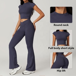 2024 nuovo Set da Yoga aderente e ad asciugatura rapida da corsa sportivo manica corta Set Beauty Back abbigliamento Fitness da donna - Product Image 3