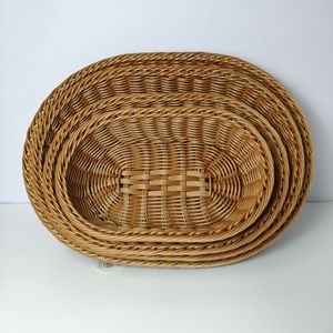 Handmade Plastic Woven Oval Bread Basket Fruit Snack <b>Storage</b> <b>Container</b> For Restaurant Kitchen Use - Product Image 2