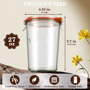 Bocaux de conserve Freshmage de 800 ml (27 oz) avec couvercle en <span class=keywords><strong>verre</strong></span>, couvercle en plastique, large ouverture, contenants de stockage en <span class=keywords><strong>verre</strong></span> hermétiques - Product Image 6