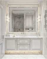Meuble-lavabo mural moderne et minimaliste sur mesure, élégant, avec éclairage LED, de luxe, pour salle de bain d'hôtel ou d'appartement