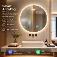 Miroir LED intelligent rond mural commercial, série Glory, anti-buée, miroir de salle de bain avec haut-parleur Bluetooth Wi-Fi