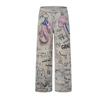 Jeans à jambe droite, pantalons à jambe large, pantalons longs amples, style streetwear subculture américaine, cool et individualiste, avec graffitis