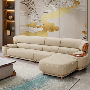 Classic Leather Wooden European Home High Quality <b>Large</b> Soft Armrest Luxury Living Room Furniture Set <b>Sofa</b> - Product Image 2
