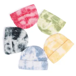 Mới Đan Cuff Ngắn Ngư Dân Beanie Mùa Đông Mũ Gân Tie-Dye In Mùa Đông Mũ Hip Hop Beanie Cap