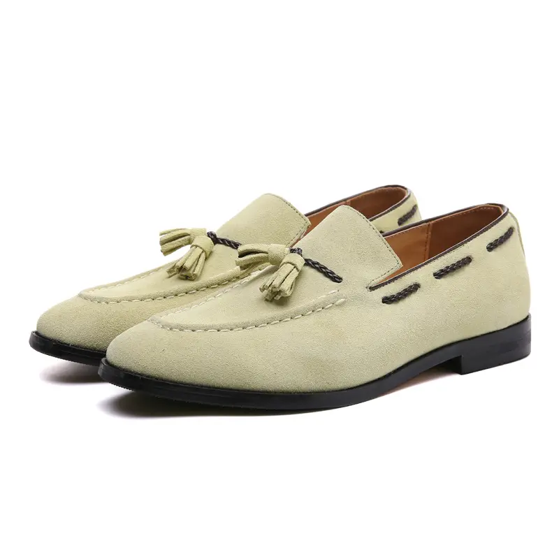 Sh11548a-zapatos de ante de vaca para hombre, calzado Formal italiano Vintage de cuero para boda, mocasines planos con borla, zapatos de conducción