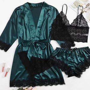 Capaz de Daster Piyama Seda Gecelik Baju Tidur Wanita Robe Femme <span class=keywords><strong>3</strong></span> <span class=keywords><strong>piezas</strong></span> salón desgaste conjuntos <span class=keywords><strong>Terno</strong></span> Mujer Plus tamaño de la mujer ropa de dormir - Product Image 3